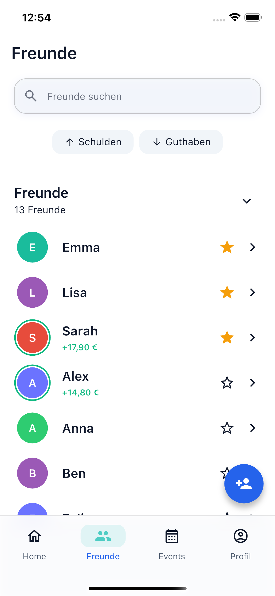 Freundesliste mit Salden