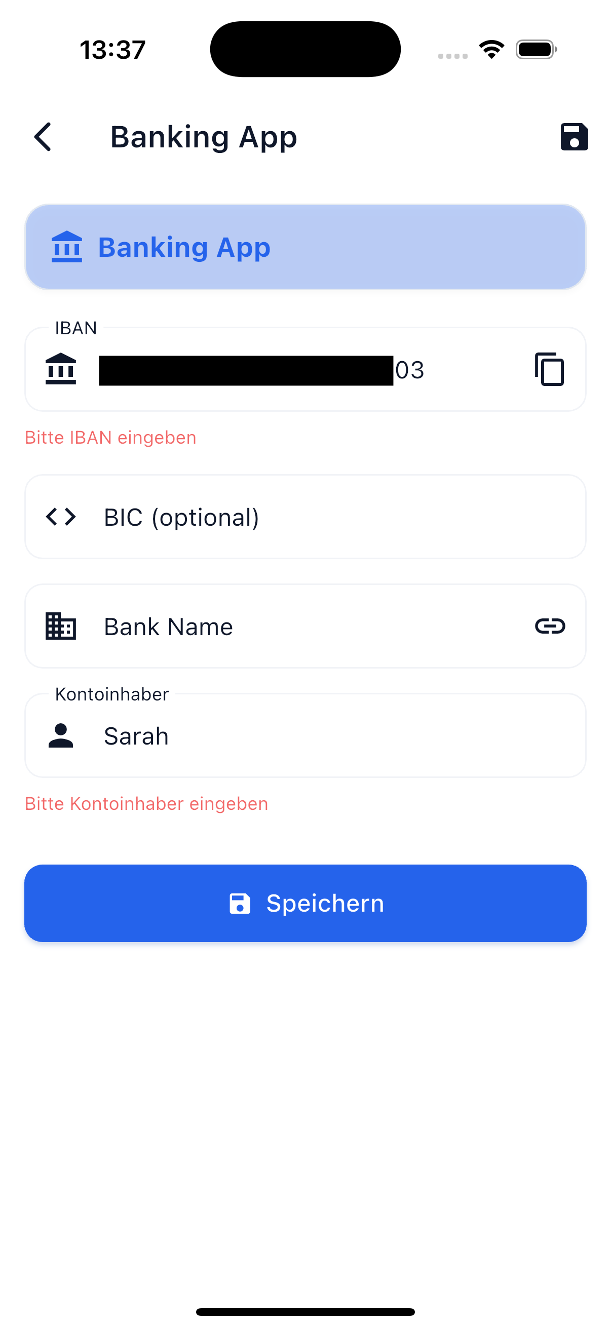 Bankverbindung einrichten