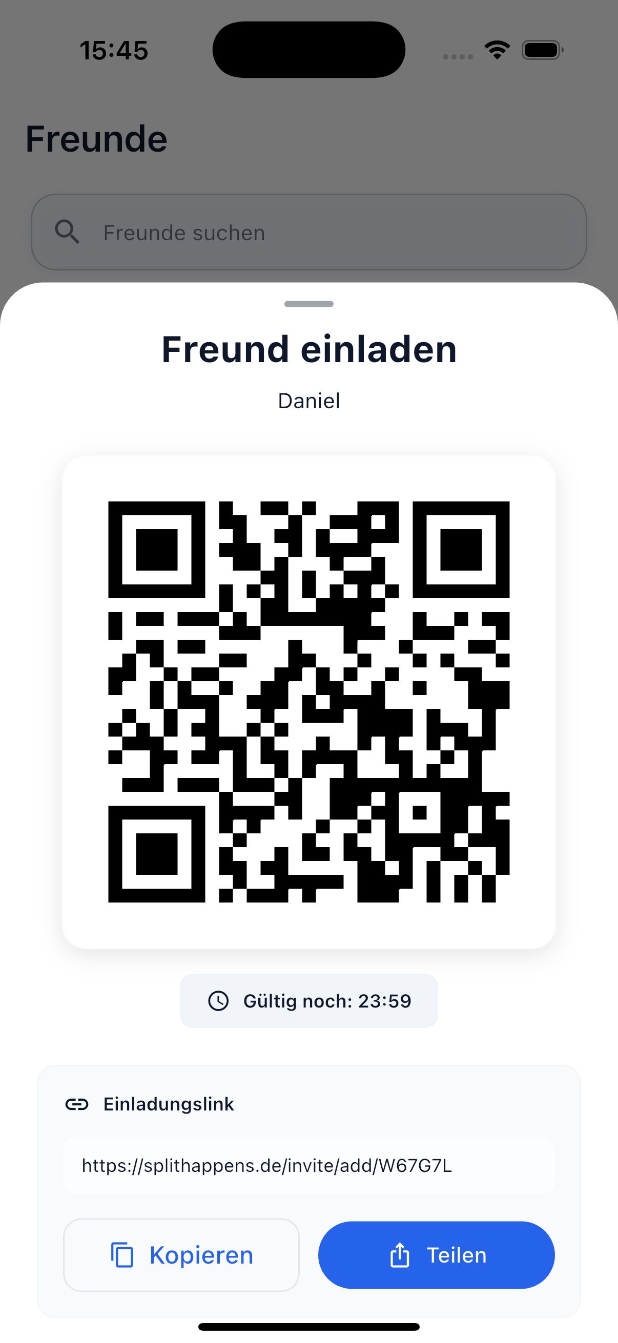 QR-Code zum Freund einladen