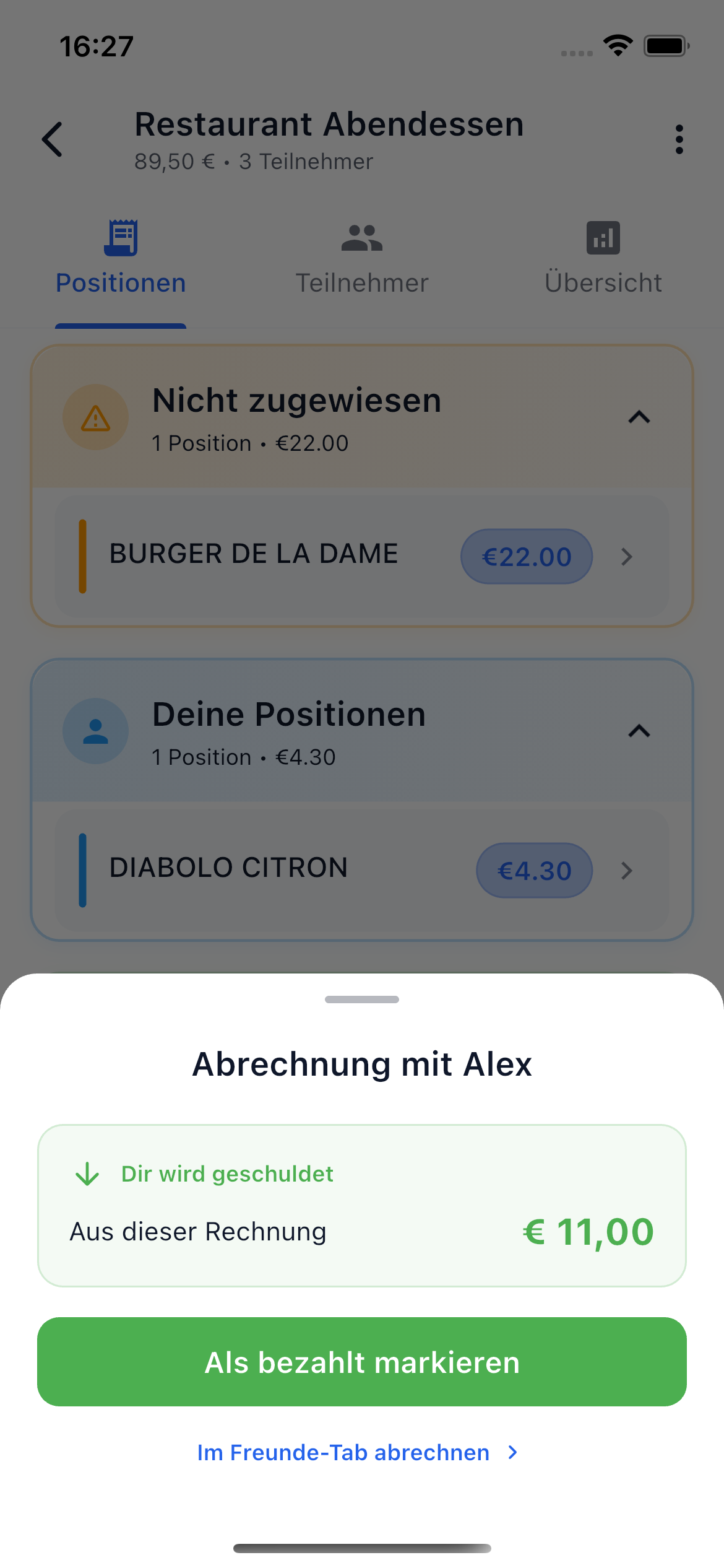 Schnell-Abrechnung über das Geldschein-Symbol