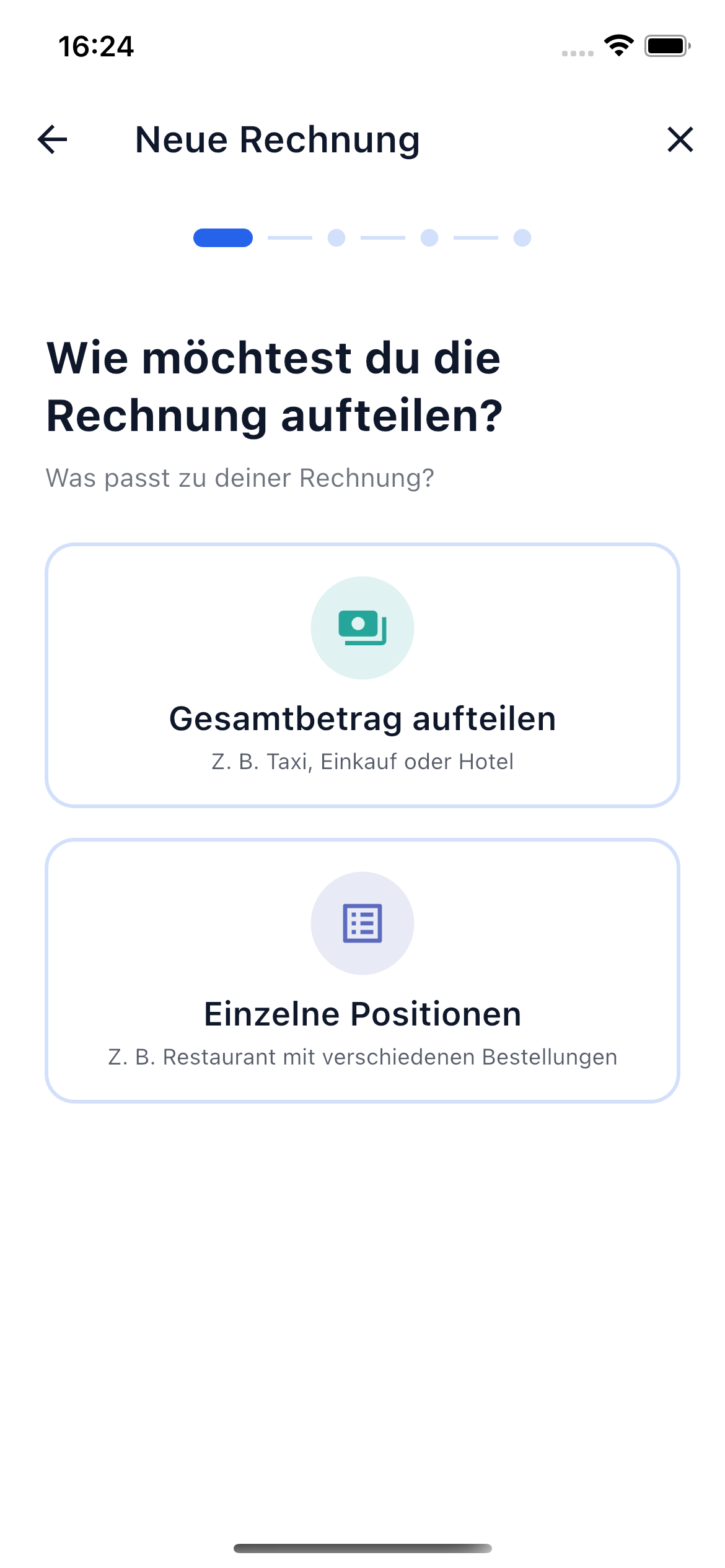 Aufteilungsart wählen