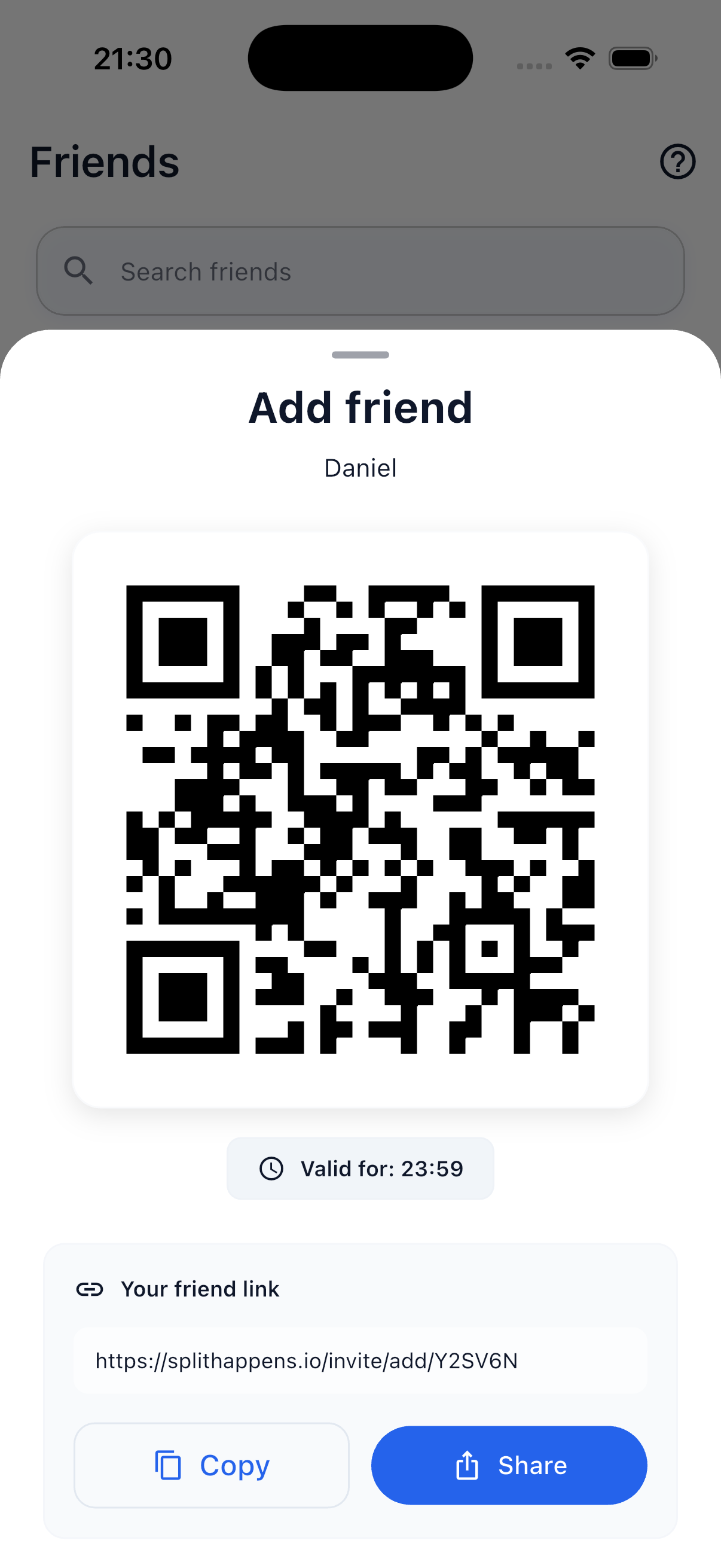 QR Code for Friend Invitation
