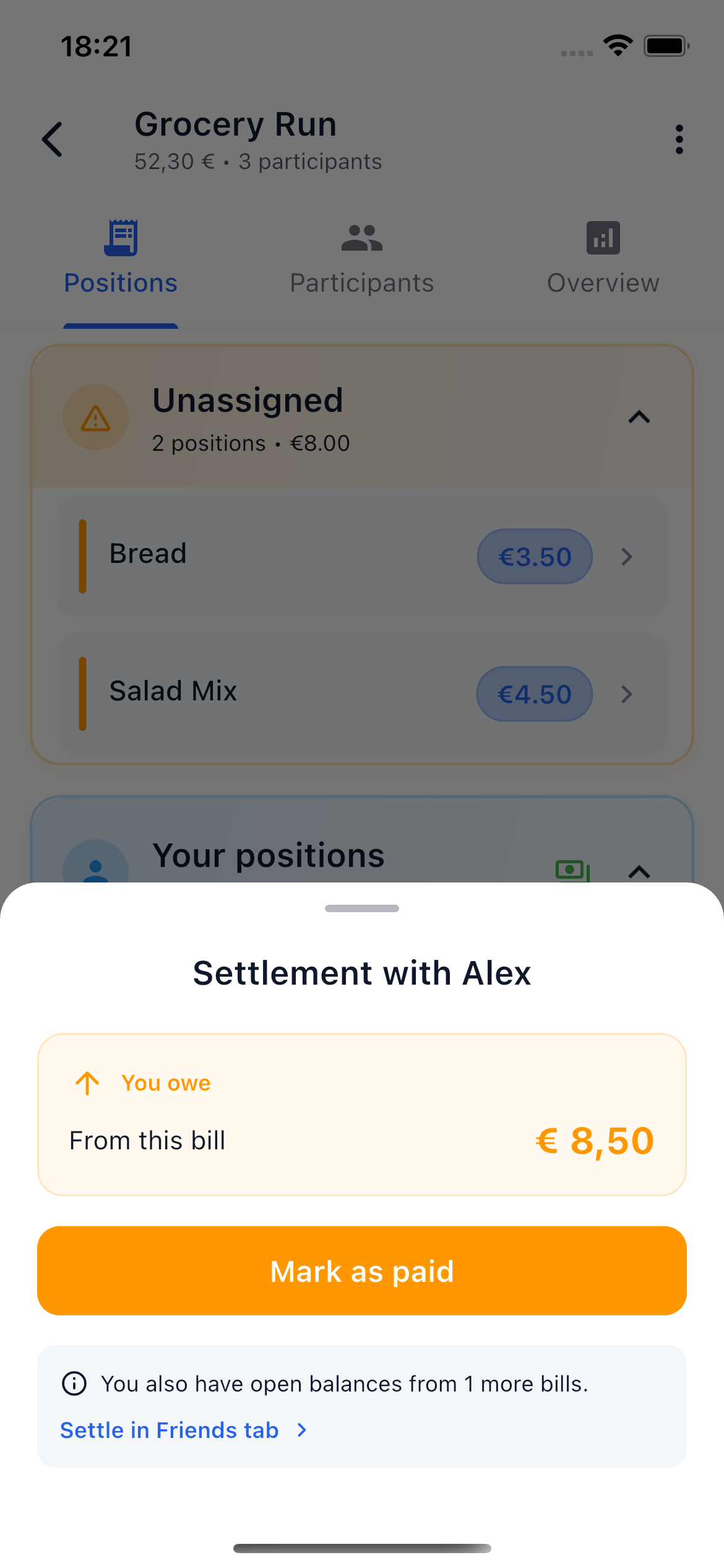 Quick settlement via the banknote icon