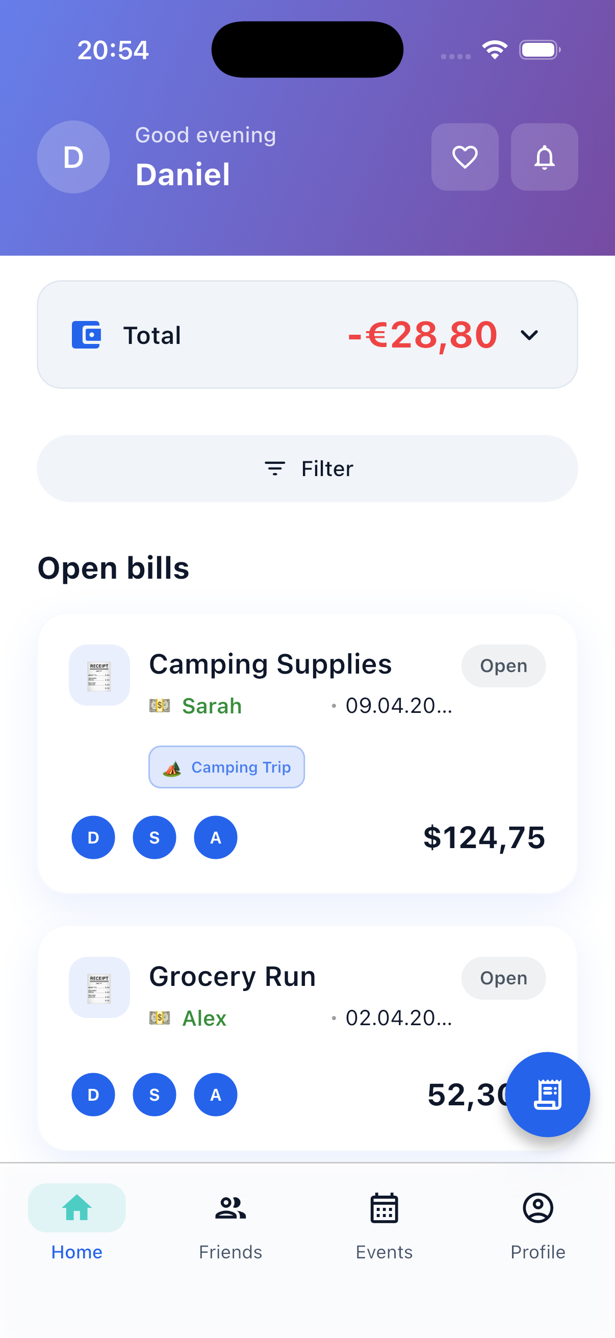 SplitHappens Dashboard