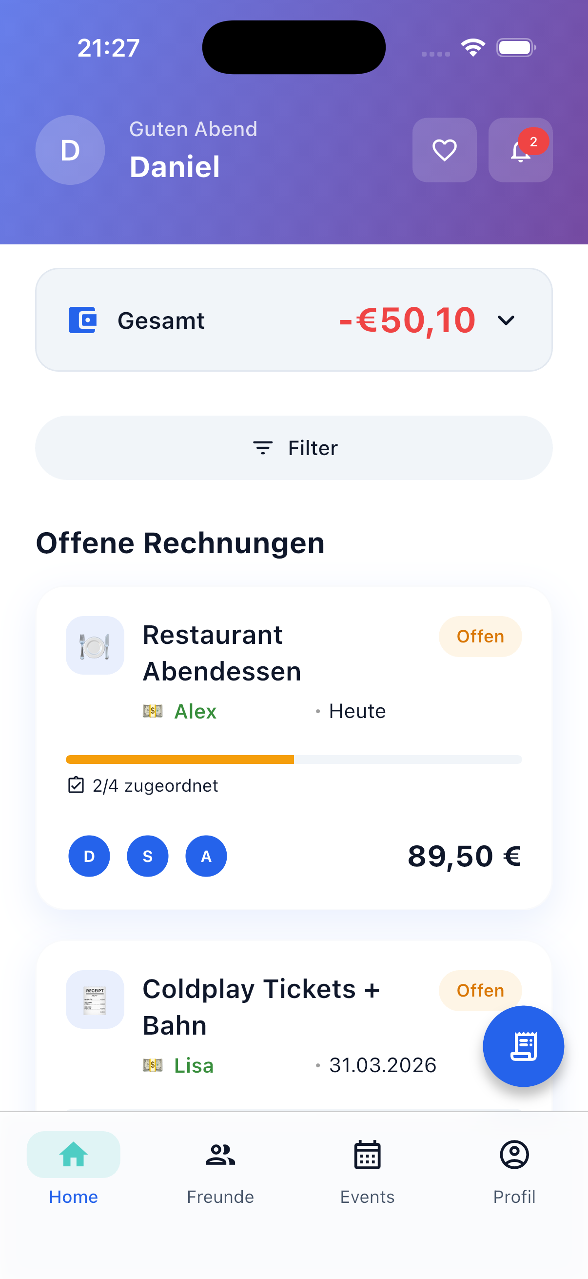 SplitHappens Dashboard